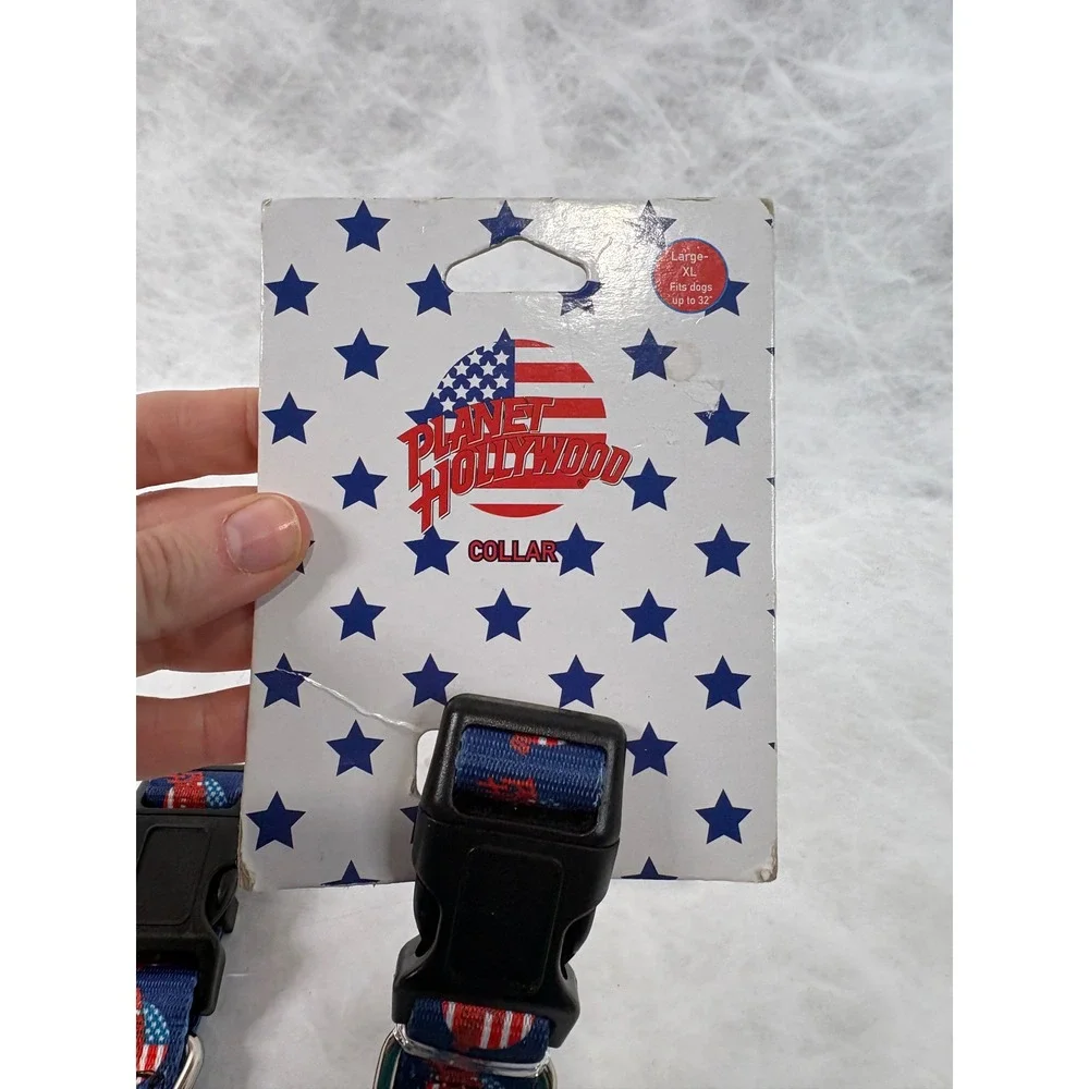 Planet Hollywood Americana Dog Collar Blue Red White Stars Large XL New 2 Pack